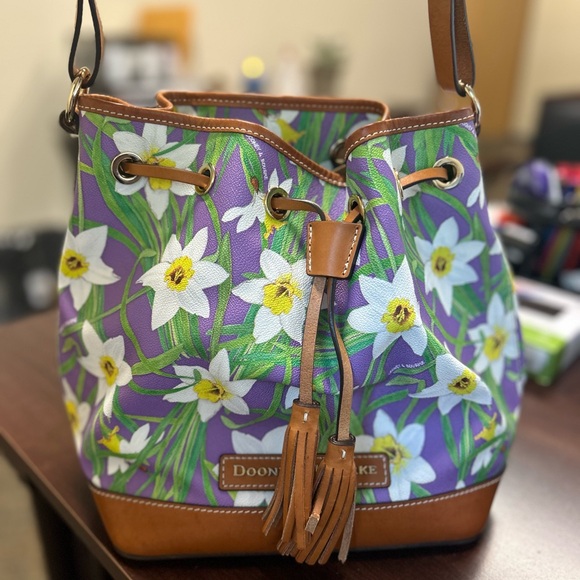 Dooney & Bourke Handbags - Dooney & Bourke Purple and Brown Shoulder Bag with Floral Design